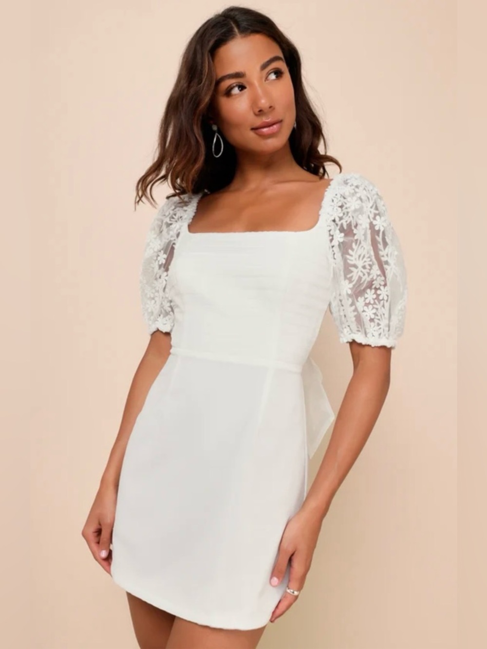 Lulus Charming Potential White Organza Backless Puff Sleeve Mini Dress S NWT
